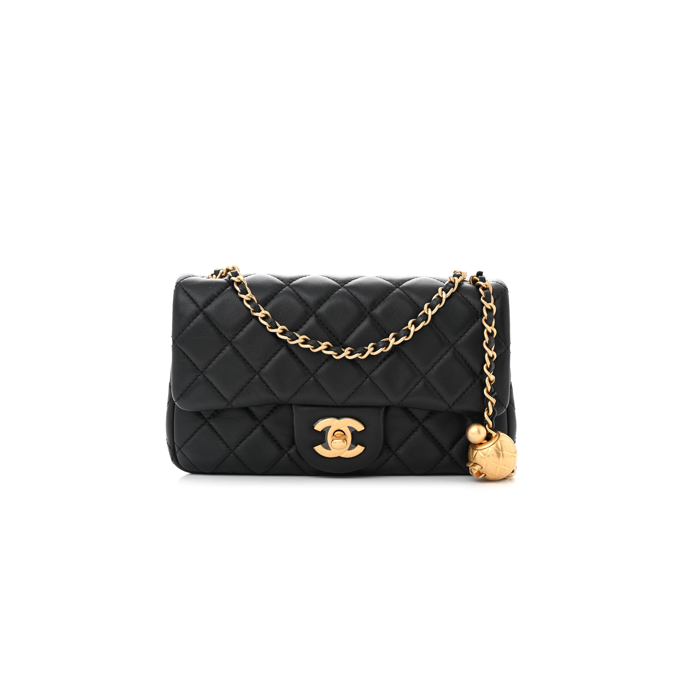 Ch*el lambskin quilted mini rectangular pearl crush flap black as1787 (19*13*6cm)